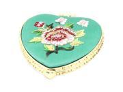 Silk Embroidery Heart Shape Folding Pocket Makeup Cosmetic Mirror Turquoise