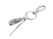 Unique Bargains Turquoise Yellow Stripe Nail Toe Clippers Trimmer Cutter Pedicure Ear Cleaner Keyring Set
