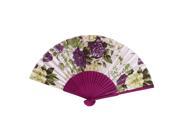 Fuchsia Bamboo Ribs Foldable Purple Flowers Print Hand Fan