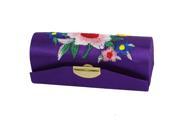Women Floral Embroidered Purple Lipstick Lip Stick Case Holder Box w Mirror