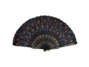 Unique Bargains Embroidered Fabric Colorful Sequins Flower Folding Hand Dancing Fan Black