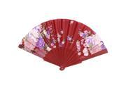 Unique Bargains Wedding Party Floral Pattern Plastic Frame Fabric Cover Folding Hand Fan Red