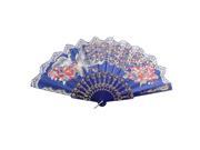 Chinese Style D Ring Decor Frame Peacock Pattern Floral Rim Hand Fan Blue