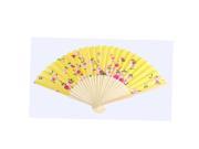 Orient Style Flower Pattern Bamboo Frame Wedding Party Folding Hand Fan Yellow