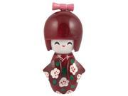 Unique Bargains Pink Bowknot Burgundy Kimono Girl Kokeshi Doll Wood Toy