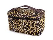 Unique Bargains Ladies Zippered Leopard Prints Cosmetic Makeup Hand Bag Case Pouch Brown Beige