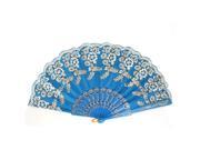 Unique Bargains Chinese Style Glittery Flower Pattern Dancing Summer Foldable Hand Held Fan Blue