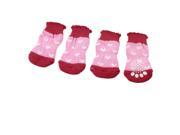 Unique Bargains 2 Pairs Red Pink White Hearts Print Knitted Warm Pet Dog Puppy Socks