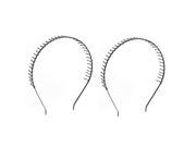 Ladies Metal Spring Tooth Style Flexible Hair Hoop Headband Black 2 Pcs