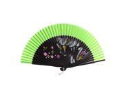 Unique Bargains Wedding Dancing Party Girl Flower Pattern Nylon Bamboo Hand Fan Gift Green Black