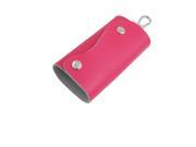 Unique Bargains Unique Bargains Portable Hot Pink Faux Leather 5 Metal Hook Keys Keyring Case