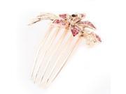 Unique Bargains Woman Bride Pink Rhinestone Petal Flower Decor Tuck Comb Hair Pin Clip