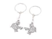 Unique Bargains 2 X Rhinestone Detail Angels Shape Lucky Charm Key Ring Keychain for Couples