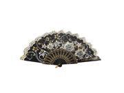 Hollow Out Frame Glittery Powder Accent Floral Print Summer Hand Fan Black