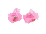 Women Flower Printed Heart Shaped Ultra Pink Lace Hair Claw Clip