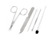 Unique Bargains 5 in 1 Silver Tone Earpick Scissors Nail File Cosmetic Tool Set for Lady