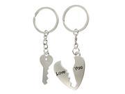 Unique Bargains 2 Pcs Lovers Word Print Heart Key Shape Pendant Keyrings Silver Tone