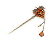 Unique Bargains Ladies Orange Faux Faceted Beads Accent Bronze Tone Strawberry Design Hair Stick