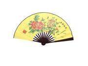 Bamboo Ribs Chinese Poem Peony Printed Fabric Foldable Craft Hand Fan