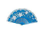 Unique Bargains Chinese Style Glitter Flower Pattern Dance Wedding Summer Folding Hand Fan Blue