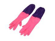 Unique Bargains Household Rubber Washing Cleaning Gloves Oversleeves Hot Pink Purple Pair