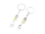 Unique Bargains 2 Pcs Yellow Bow Pattern Spoon Fork Shaped Pendants Key Chain for Lovers Couples