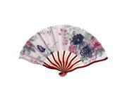 Unique Bargains Chinese Peony Print Fabric Cloth Ivory Red Wood Frame Handheld Foldable Hand Fan