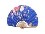 Seashell Design Bamboo Frame Flower Pattern Cool Foldable Hand Fan Royal Blue