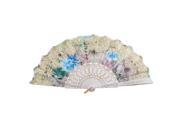 Gold Tone Glittery Powder Accent Chinese Style Rose Print Foldable Hand Fan