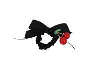 Women Bowknot Two Red Cherries Detail Decor Elastic Hair Tie Ponytail Holder
