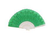 Unique Bargains Plastic Handgrip Sequins Decor Summer Folding Hand Fan White Green