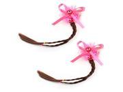 Unique Bargains 2PCS Pink Bow Tie Floral Detailing French Clip Periwig Hairpieces for Kid Girl
