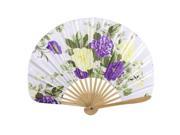 Bamboo Ribs Flowers Pattern Folding Hand Fan Wedding Party Gift Purple White