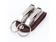 Faux Leather Security Belt Buckle Clip Keychain Key Holder Brown