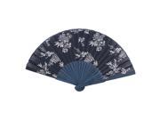 Wedding Party Flower Pattern Bamboo Frame Fabric Cover Folding Hand Fan Blue