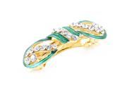 Unique Bargains Woman New Gold Tone Matel Bowknot Designed Rhinestone French Hair Clip Green