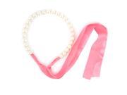 Unique Bargains Pink Polyester Ribbon Band Faux Pearl Bead Decor Hair Hoop Head Band for Lady