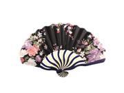 Unique Bargains Party Japanese Style Flower Pattern Nylon Bamboo Folding Hand Fan Art Gift