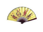 Unique Bargains Ancient Chinese Beauty Literary Quotation Print Folding Hand Fan 47cm Yellow