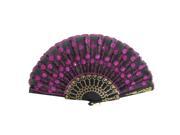 Unique Bargains Wedding Party Fuchsia Sequins Floral Fabric Folding Hand Dancing Fan Black