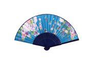Lady Woman Hollow Out Ribs Dance Folded Handheld Hand Fan Blue
