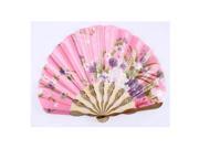 Wood Ribs Seashell Shape Chrysanthemum Pattern Foldable Hand Fan Pink