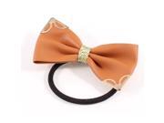 Unique Bargains Dark Orange Faux Leather Lovely Butterfly Knot Hair Tie Band Ponytail Holder