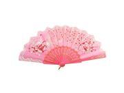 Lady Woman Hollow Out Frame Peacock Pattern Handheld Folding Hand Fan Pink