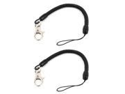 Unique Bargains 2 Pcs Black Plastic Lobster Clasp Spiral Coiled Strap Lanyard Keychain 0.4 Dia