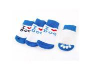 Unique Bargains 2 Pairs White Blue Paw Print Knitted Warm Pet Dog Puppy Doggy Socks S