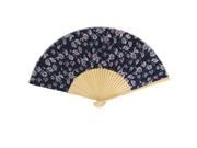 Unique Bargains Flowers Pattern Bamboo Frame Dancing Home Party Folding Hand Fan Deep Blue