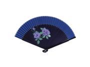 Chinese Style Blooming Flower Print Wood Handheld Folding Hand Fan Blue