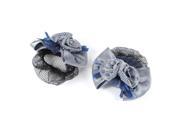 Unique Bargains Dark Blue Polyester Stripe Printted Flower Bowknot Hair Pin w Snood Net 2pcs
