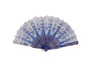 Royal Blue Plastic Rib Queen Pattern Powder Detail Wedding Party Folding Fan